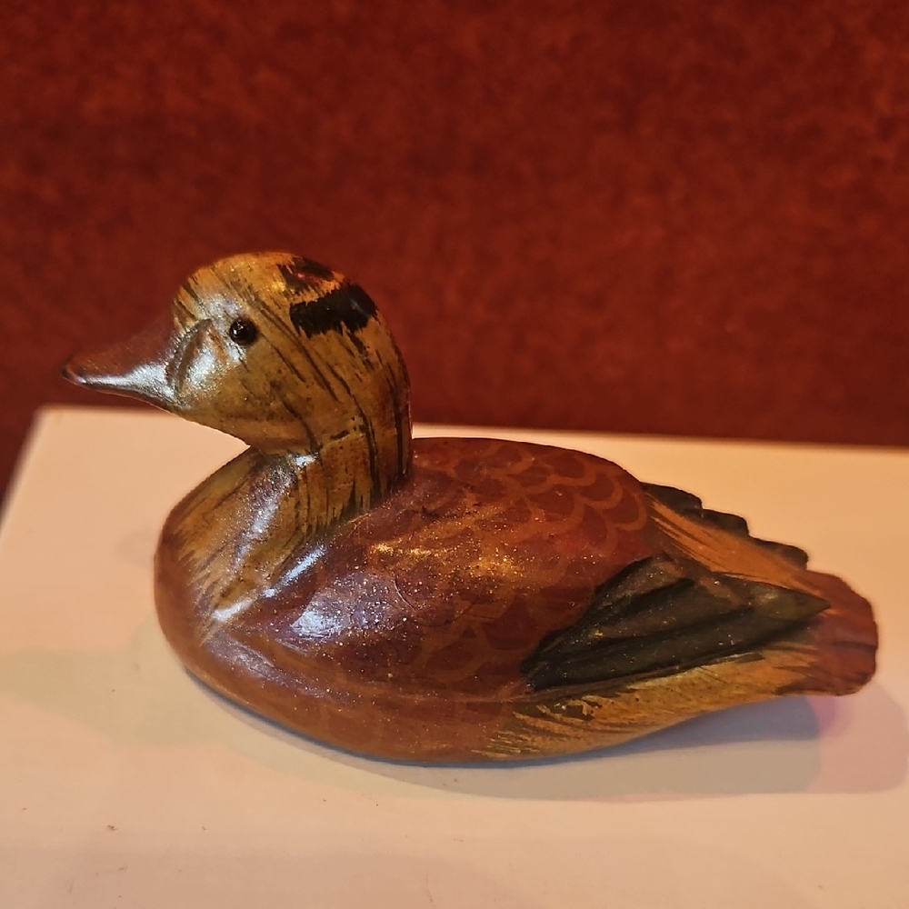 Handcrafted Wooden Bird Figurine - Brown and Black